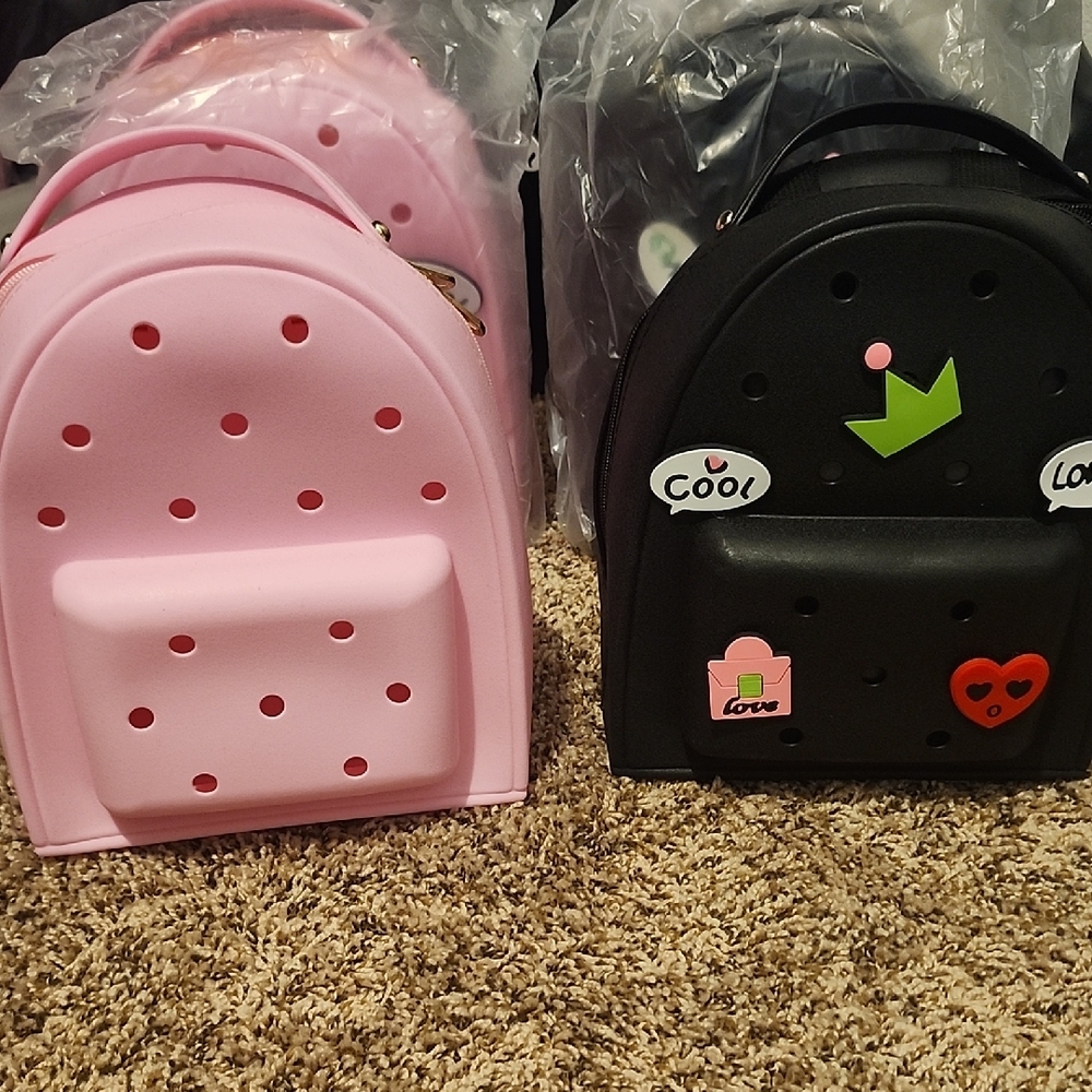 Charming Pink and Black Kids Backpack Set